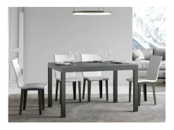 Mesa de comedor rectangular Evy 130 cm de hormigón gris y metal antracita