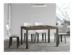 Mesa de comedor rectangular Evy 160 cm de madera oscura y metal antracita