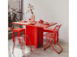 Mesa de comedor rectangular tablero laminado de 3cm rojo llama 90x120