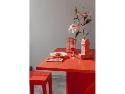 Mesa de comedor rectangular tablero laminado de 3cm rojo llama 90x120