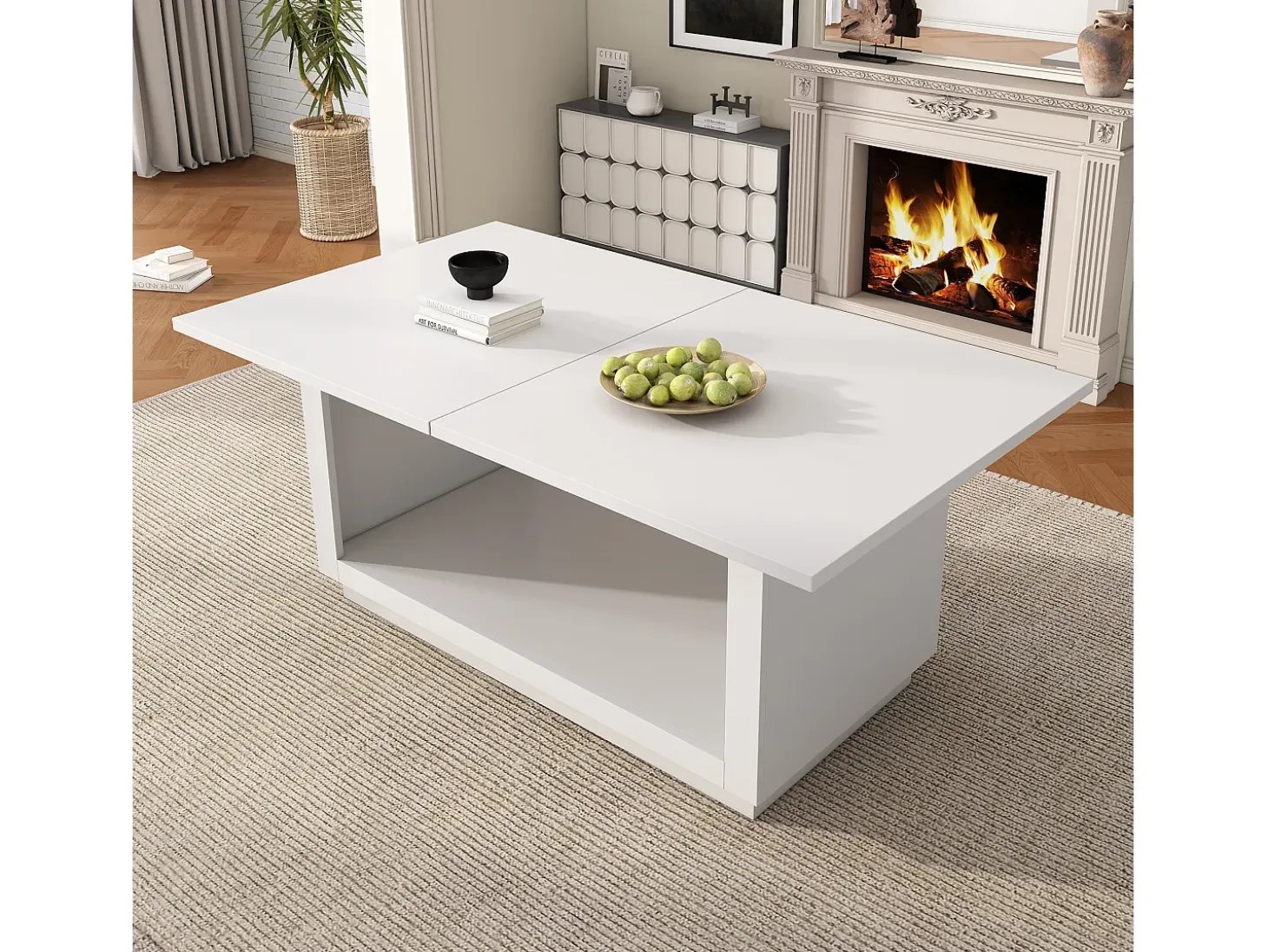 Mesa de comedor rectangular extensible para 6-8 personas en MDF blanco - 140/180x70x76,5cm