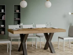 Mesa de comedor rectangular Tsara 180 cm de madera clara con patas de metal gris oscuro