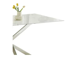 Mesa de comedor rectangular de vidrio templado - Efecto mármol blanco y metal cromado – 8 personas – CHIARA