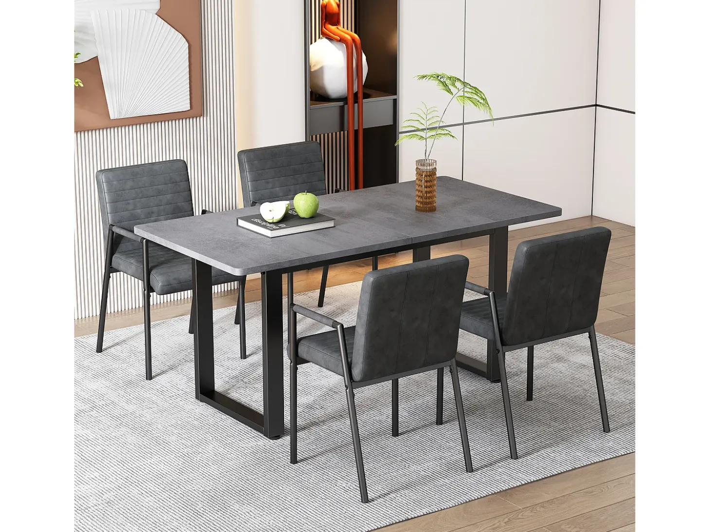 Mesa de comedor rectangular para 4 a 6 cubiertos - L140xW70xH75cm - Tablero de partículas - Gris