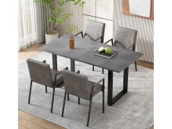 Mesa de comedor rectangular para 4 a 6 cubiertos - L140xW70xH75cm - Tablero de partículas - Gris