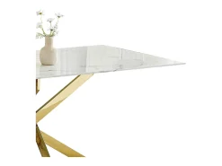 Mesa de comedor rectangular de vidrio templado - Efecto mármol blanco y metal dorado – 8 personas – CHIARA