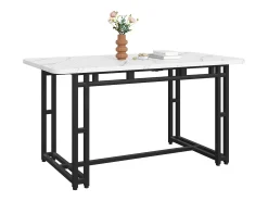 Mesa de comedor rectangular de 120 x 70 cm - patas negras y estructura metálica - tablero de MDF blanco