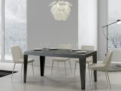 Mesa de comedor rectangular Faye 180 cm de hormigón gris con patas de metal antracita
