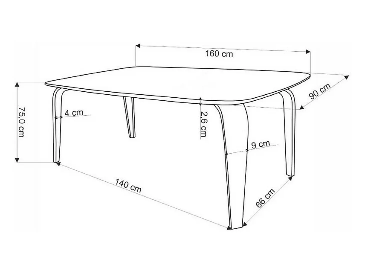 Mesa de comedor rectangular 160 cm con tablero de nogal y patas de madera negra PEDRO