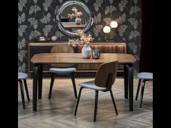Mesa de comedor rectangular 160 cm con tablero de nogal y patas de madera negra PEDRO