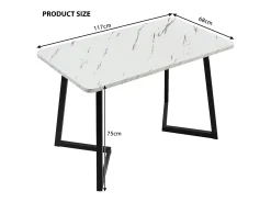 Mesa de comedor rectangular para 4 a 6 cubiertos con diseño de mármol - madera MDF + patas de metal - blanco y negro