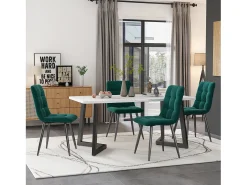 Mesa de comedor rectangular para 4 a 6 cubiertos con diseño de mármol - madera MDF + patas de metal - blanco y negro