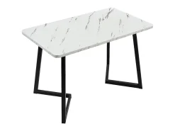Mesa de comedor rectangular para 4 a 6 cubiertos con diseño de mármol - madera MDF + patas de metal - blanco y negro