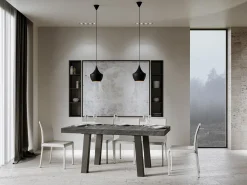 Mesa de comedor rectangular Bidy 160 cm de hormigón gris con patas de metal antracita
