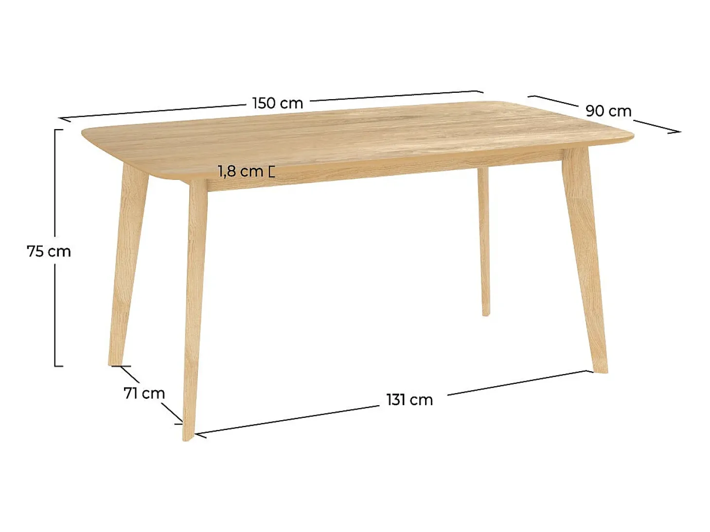 Mesa de comedor rectangular de madera clara, 6 personas - Oman