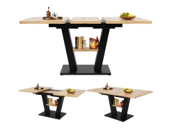 Mesa de comedor rectangular extensible para 4-6 personas, tablero de chapa de madera veta natural clara con patas negras en forma de X - 118/157x70x75cm