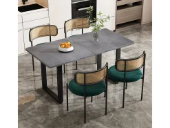 Mesa de comedor rectangular de estilo industrial - Hierro simple moderno, gris