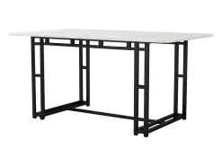 Mesa de comedor rectangular de 140 x 80 cm - patas negras y estructura metálica - tablero de MDF blanco