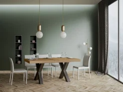 Mesa de comedor rectangular Tsara 160 cm de madera clara con patas de metal gris oscuro