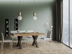 Mesa de comedor rectangular Tsara 160 cm de madera clara con patas de metal gris oscuro