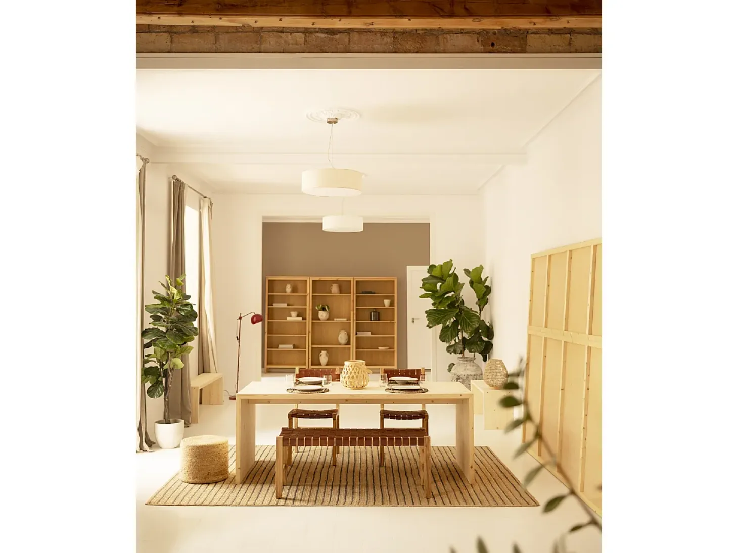 Mesa de comedor rectangular de madera de abeto maciza Decowood en tono natural de 160x75cm - TELVA - DECOWOOD