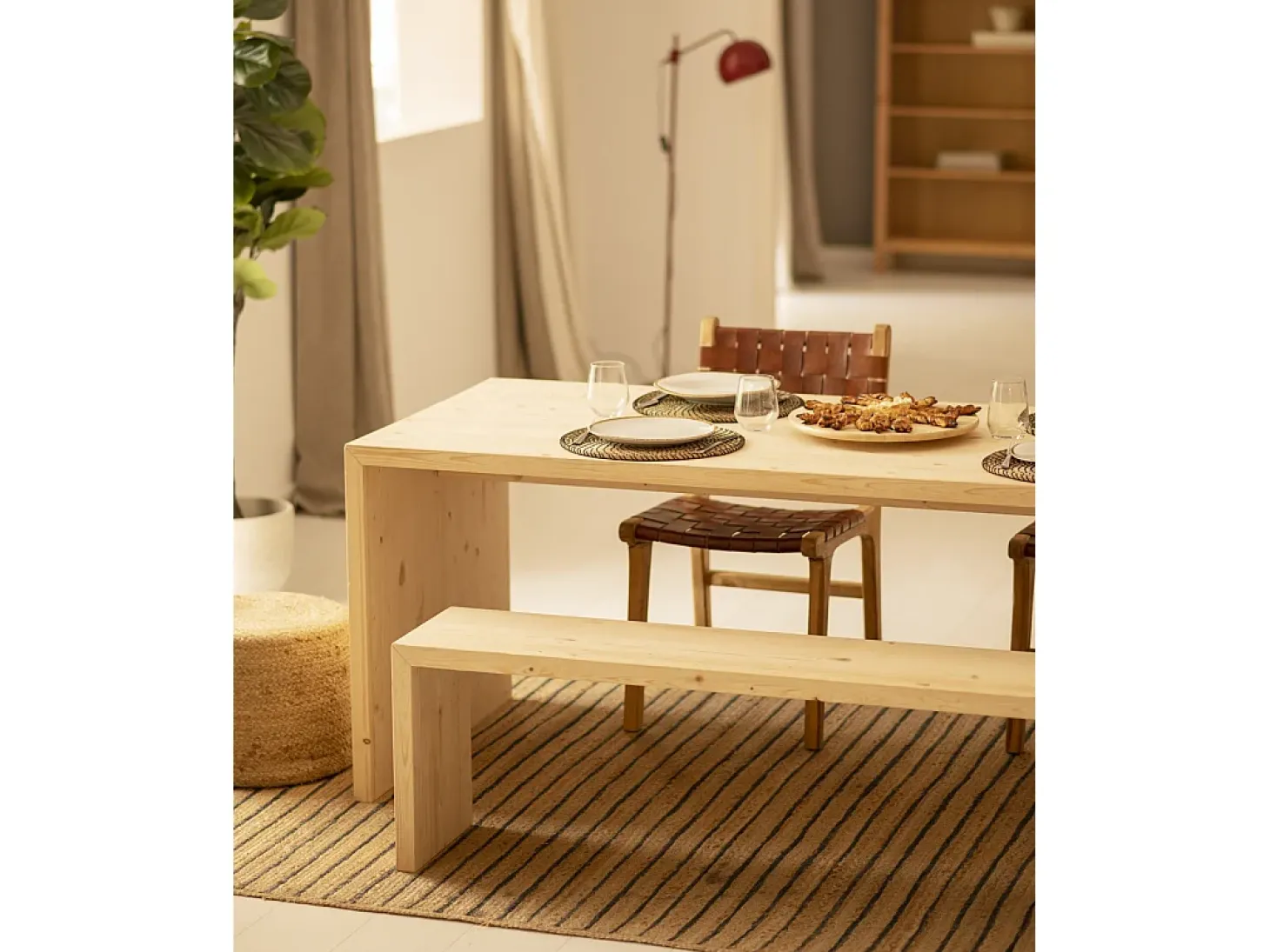 Mesa de comedor rectangular de madera de abeto maciza Decowood en tono natural de 160x75cm - TELVA - DECOWOOD
