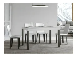 Mesa de comedor rectangular Evy 130 cm de fresno blanco y metal antracita