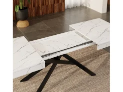 Mesa de comedor rectangular extensible 140/180x80x76 cm - Para 6 a 8 personas - Tablero grueso - Patas de metal - Blanco