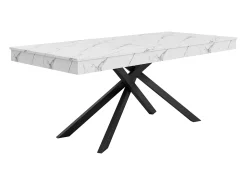 Mesa de comedor rectangular extensible 140/180x80x76 cm - Para 6 a 8 personas - Tablero grueso - Patas de metal - Blanco
