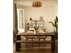 Mesa de comedor rectangular de madera de abeto maciza Decowood en tono nogal de 160x75cm - TELVA - DECOWOOD