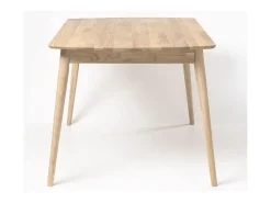 Mesa de comedor rectangular Kundy de roble macizo blanqueado 120 cm