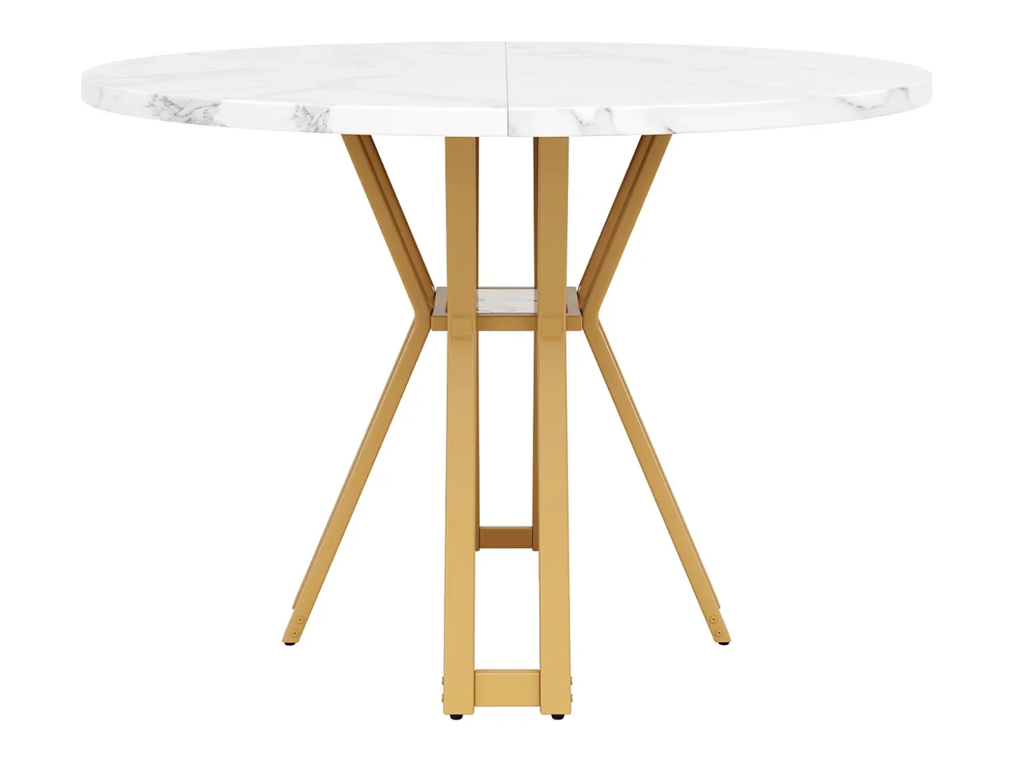 Mesa de comedor redonda - para 4 a 6 personas - tablero de MDF efecto mármol - 100 x 100 x 76 cm - dorado
