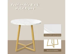 Mesa de comedor redonda - estructura de metal - chapa de mármol - Blanco y Oro