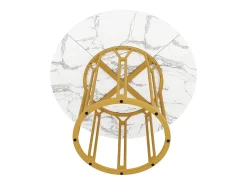 Mesa de comedor redonda - 100 x 100 x 74 cm - Patas de metal - diseño mármol - MDF + Metal - dorado