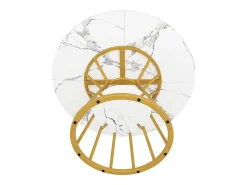 Mesa de comedor redonda - 100 x 100 x 76 cm - con almacenaje - diseño mármol - MDF + Metal - dorado