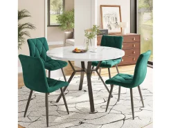 Mesa de comedor redonda blanca - Mesa de comedor con soporte de metal en forma de X y reposapiés negro - para comedor y sala de estar