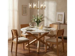 Mesa de comedor redonda blanca de 120 cm con patas cruzadas Rimu