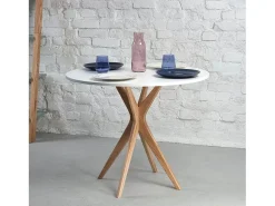 Mesa de comedor redonda 80cm Verde Salvia | Pata de fresno