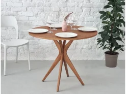Mesa de comedor redonda 80 cm Jubi fresno teñido nogal