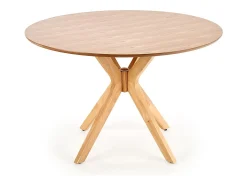 Mesa de comedor redonda con patas de madera maciza y tablero chapado en roble natural Racoon