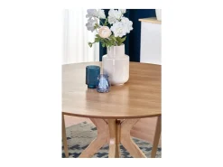 Mesa de comedor redonda con patas de madera maciza y tablero chapado en roble natural Racoon