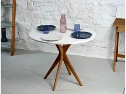 Mesa de comedor redonda 80cm Verde Salvia | Pata de fresno teñida de roble