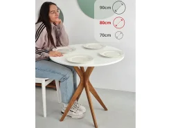 Mesa de comedor redonda 80cm Verde Salvia | Pata de fresno teñida de roble