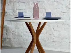Mesa de comedor redonda 80cm Verde Salvia | Pata de fresno teñida de roble