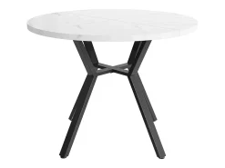Mesa de comedor redonda con tablero chapado en mármol blanco y patas cruzadas de metal negro - 100x100x75cm