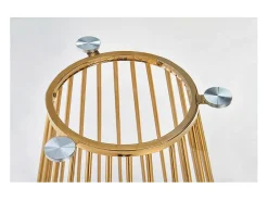 Mesa de comedor redonda con tapa de cristal y pata central de acero dorado Cambridge