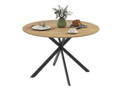 Mesa de comedor redonda de roble - Mesa de comedor con estructura de acero en forma de X y tablero de madera - Ideal para comedor y sala de estar