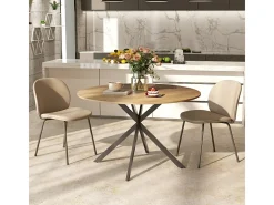 Mesa de comedor redonda de roble - Mesa de comedor con estructura de acero en forma de X y tablero de madera - Ideal para comedor y sala de estar