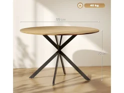 Mesa de comedor redonda de roble - Mesa de comedor con estructura de acero en forma de X y tablero de madera - Ideal para comedor y sala de estar