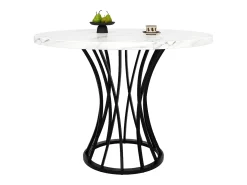 Mesa de comedor redonda de MDF y metal, diseño moderno, con patas negras y tablero efecto mármol (80 x 80 x 76 cm)
